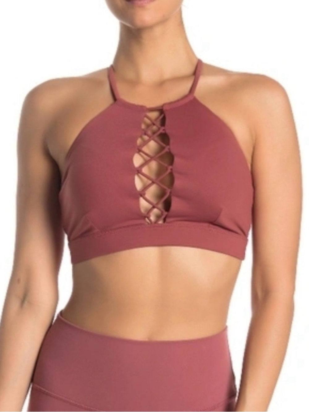 ALO Yoga Women’s Scarlet Lace Up Crop Sports Bra Size M No Padding